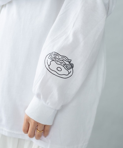 mystic（ミスティック）の「ANNIE ロングTシャツ（Tシャツ/カットソー・レディース・チャコールグレー/オフホワイト・FREE）」の6枚目の写真