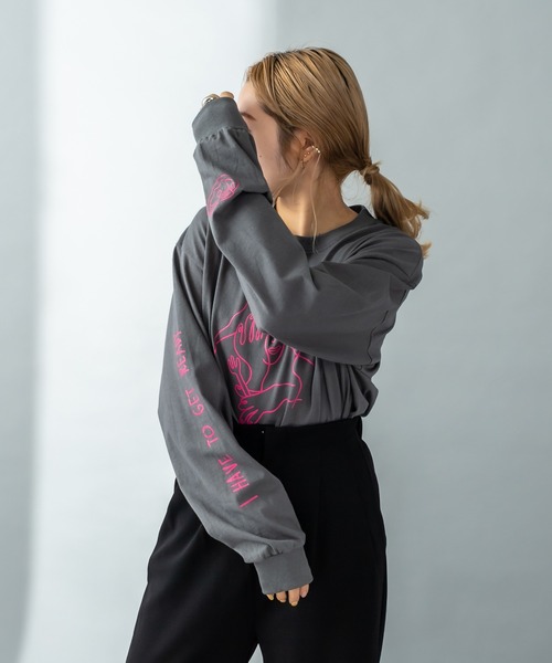 mystic（ミスティック）の「ANNIE ロングTシャツ（Tシャツ/カットソー・レディース・チャコールグレー/オフホワイト・FREE）」の8枚目の写真