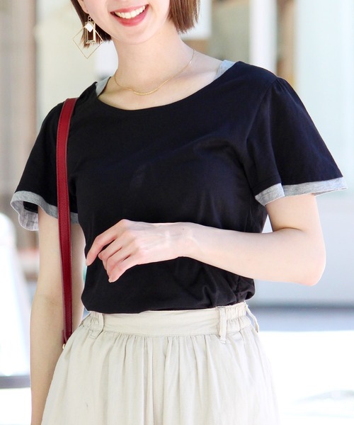 ElegChic（エレグシック）の「フェイクレイヤードカットソー（Tシャツ/カットソー・レディース・グレー/ホワイト/グリーン/ネイビー/ブラック・M/L）」の5枚目の写真