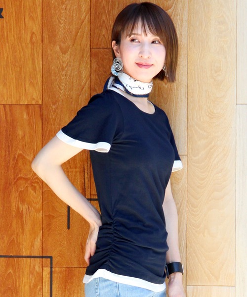ElegChic（エレグシック）の「フェイクレイヤードカットソー（Tシャツ/カットソー・レディース・グレー/ホワイト/グリーン/ネイビー/ブラック・M/L）」の9枚目の写真