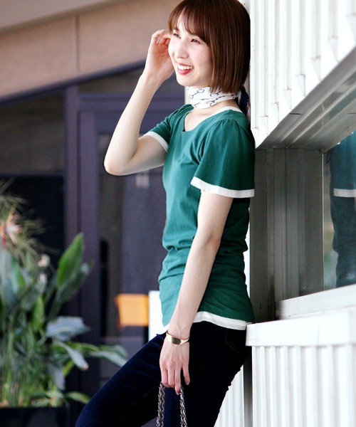 ElegChic（エレグシック）の「フェイクレイヤードカットソー（Tシャツ/カットソー・レディース・グレー/ホワイト/グリーン/ネイビー/ブラック・M/L）」の14枚目の写真