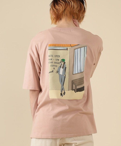 SlashDate（スラッシュデイト）の「オーバーサイズ カフェガール イラスト プリント Tシャツ（Tシャツ/カットソー・メンズ・ホワイト/アッシュグレー/ブラック/ミント/ホワイト系その他/スモークピンク・M/L）」の6枚目の写真