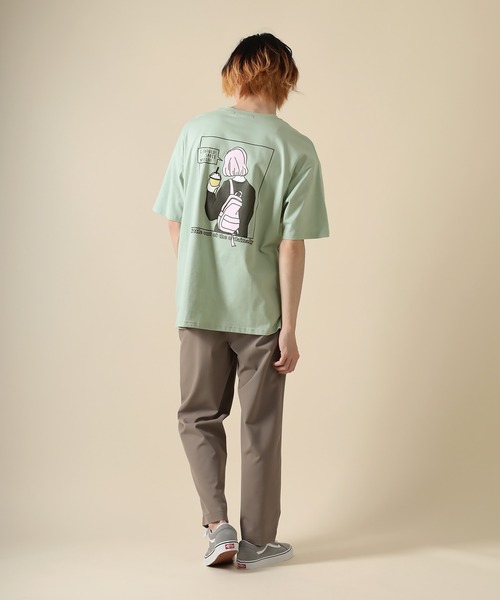 SlashDate（スラッシュデイト）の「オーバーサイズ カフェガール イラスト プリント Tシャツ（Tシャツ/カットソー・メンズ・ホワイト/アッシュグレー/ブラック/ミント/ホワイト系その他/スモークピンク・M/L）」の20枚目の写真