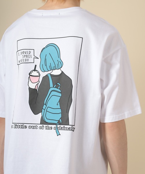 SlashDate（スラッシュデイト）の「オーバーサイズ カフェガール イラスト プリント Tシャツ（Tシャツ/カットソー・メンズ・ホワイト/アッシュグレー/ブラック/ミント/ホワイト系その他/スモークピンク・M/L）」の9枚目の写真