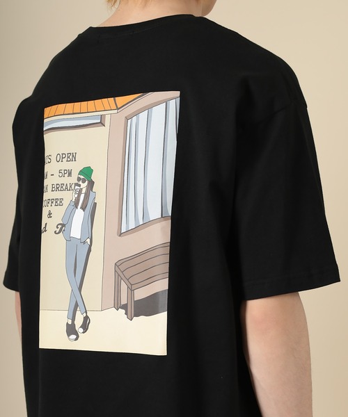 SlashDate（スラッシュデイト）の「オーバーサイズ カフェガール イラスト プリント Tシャツ（Tシャツ/カットソー・メンズ・ホワイト/アッシュグレー/ブラック/ミント/ホワイト系その他/スモークピンク・M/L）」の15枚目の写真