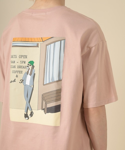 SlashDate（スラッシュデイト）の「オーバーサイズ カフェガール イラスト プリント Tシャツ（Tシャツ/カットソー・メンズ・ホワイト/アッシュグレー/ブラック/ミント/ホワイト系その他/スモークピンク・M/L）」の10枚目の写真