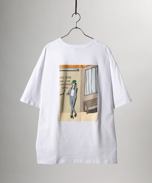 オーバーサイズ カフェガール イラスト プリント Tシャツ