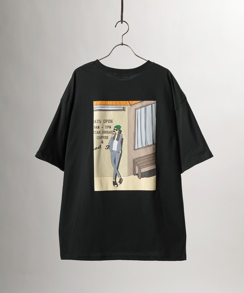 オーバーサイズ カフェガール イラスト プリント Tシャツ