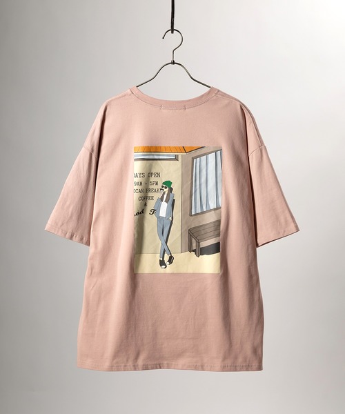 SlashDate（スラッシュデイト）の「オーバーサイズ カフェガール イラスト プリント Tシャツ（Tシャツ/カットソー・メンズ・ホワイト/アッシュグレー/ブラック/ミント/ホワイト系その他/スモークピンク・M/L）」の18枚目の写真