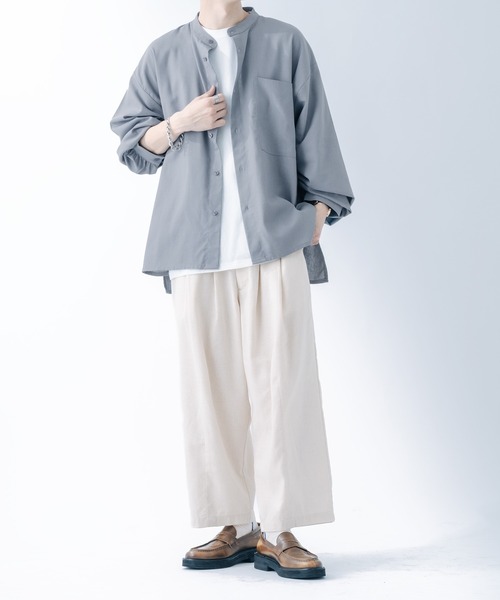 サイドスリットリネンバンドカラーシャツ（シャツ/ブラウス）｜epnok