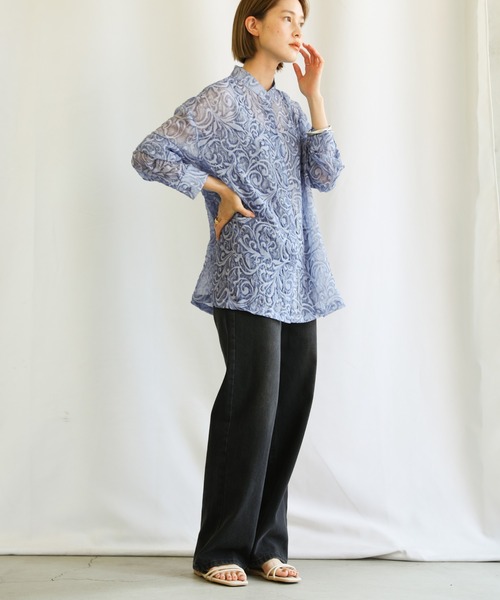 select MOCA（セレクトモカ）の「2021 SS スタンドカラーペイズリー柄シアーシャツ（シャツ/ブラウス・レディース・ブラック/ブルー/ライトグリーン・FREE）」の5枚目の写真