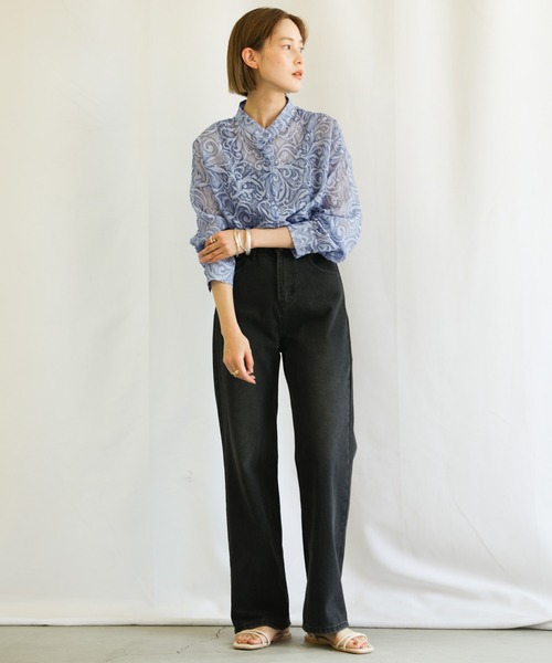 select MOCA（セレクトモカ）の「2021 SS スタンドカラーペイズリー柄シアーシャツ（シャツ/ブラウス・レディース・ブラック/ブルー/ライトグリーン・FREE）」の22枚目の写真