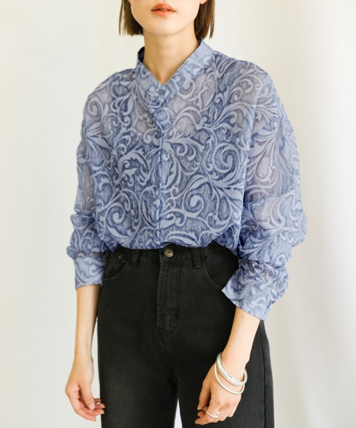 select MOCA（セレクトモカ）の「2021 SS スタンドカラーペイズリー柄シアーシャツ（シャツ/ブラウス・レディース・ブラック/ブルー/ライトグリーン・FREE）」の21枚目の写真