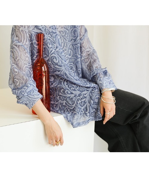 select MOCA（セレクトモカ）の「2021 SS スタンドカラーペイズリー柄シアーシャツ（シャツ/ブラウス・レディース・ブラック/ブルー/ライトグリーン・FREE）」の19枚目の写真