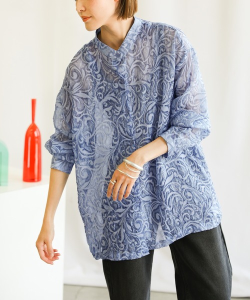 select MOCA（セレクトモカ）の「2021 SS スタンドカラーペイズリー柄シアーシャツ（シャツ/ブラウス・レディース・ブラック/ブルー/ライトグリーン・FREE）」の17枚目の写真