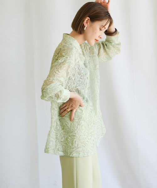 select MOCA（セレクトモカ）の「2021 SS スタンドカラーペイズリー柄シアーシャツ（シャツ/ブラウス・レディース・ブラック/ブルー/ライトグリーン・FREE）」の9枚目の写真