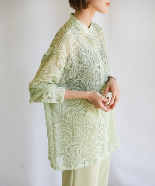 select MOCA（セレクトモカ）の「2021 SS スタンドカラーペイズリー柄シアーシャツ（シャツ/ブラウス・レディース・ブラック/ブルー/ライトグリーン・FREE）」の7枚目の写真