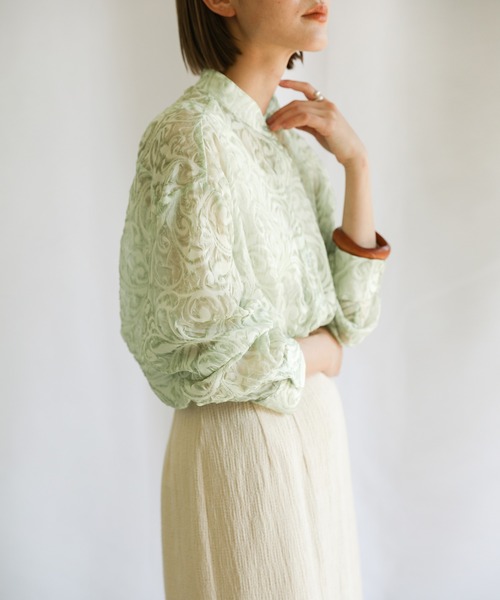 select MOCA（セレクトモカ）の「2021 SS スタンドカラーペイズリー柄シアーシャツ（シャツ/ブラウス・レディース・ブラック/ブルー/ライトグリーン・FREE）」の13枚目の写真