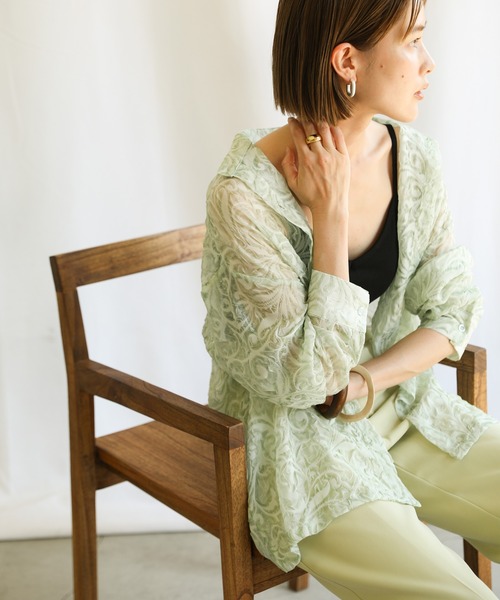 select MOCA（セレクトモカ）の「2021 SS スタンドカラーペイズリー柄シアーシャツ（シャツ/ブラウス・レディース・ブラック/ブルー/ライトグリーン・FREE）」の12枚目の写真