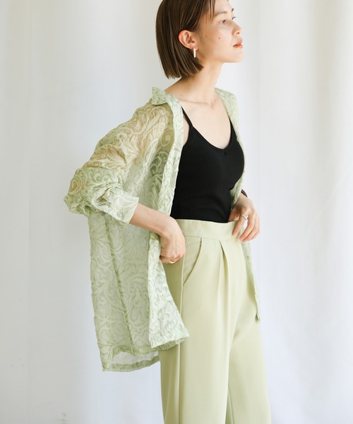 select MOCA（セレクトモカ）の「2021 SS スタンドカラーペイズリー柄シアーシャツ（シャツ/ブラウス・レディース・ブラック/ブルー/ライトグリーン・FREE）」の11枚目の写真