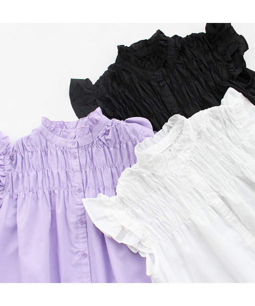 MODE ROBE（モードローブ）の「シャーリングノースリーブブラウス（シャツ/ブラウス・レディース・パープル/ホワイト/ブラック・FREE）」の18枚目の写真