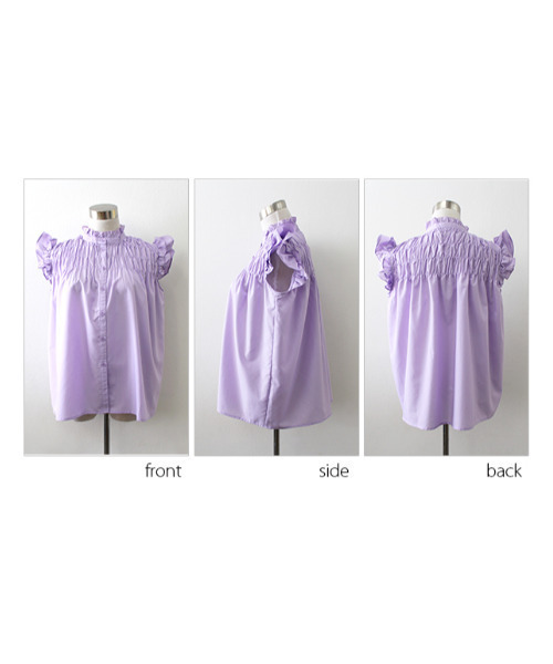 MODE ROBE（モードローブ）の「シャーリングノースリーブブラウス（シャツ/ブラウス・レディース・パープル/ホワイト/ブラック・FREE）」の4枚目の写真