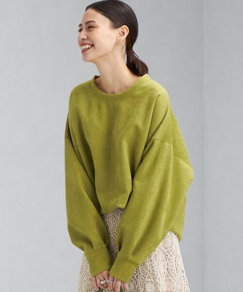 green label relaxing（グリーンレーベルリラクシング）の「フェイク スエード ダンボール ジップ プルオーバー カットソー（Tシャツ/カットソー・レディース・モカ/ナチュラル/ライム・FREE）」の3枚目の写真