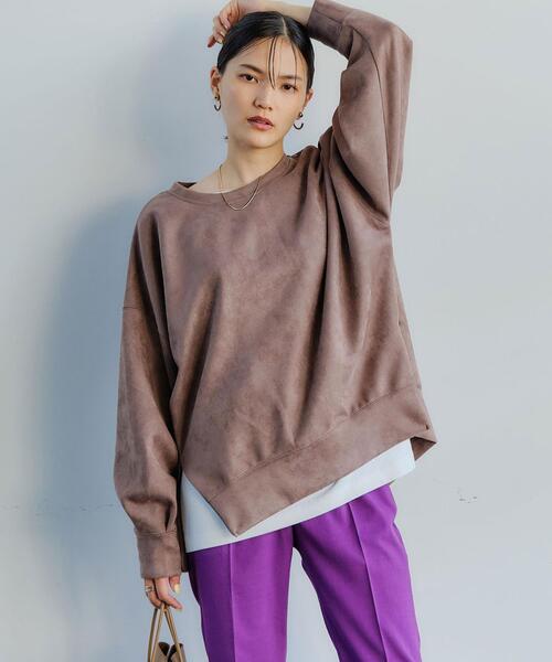 green label relaxing（グリーンレーベルリラクシング）の「フェイク スエード ダンボール ジップ プルオーバー カットソー（Tシャツ/カットソー・レディース・モカ/ナチュラル/ライム・FREE）」の2枚目の写真