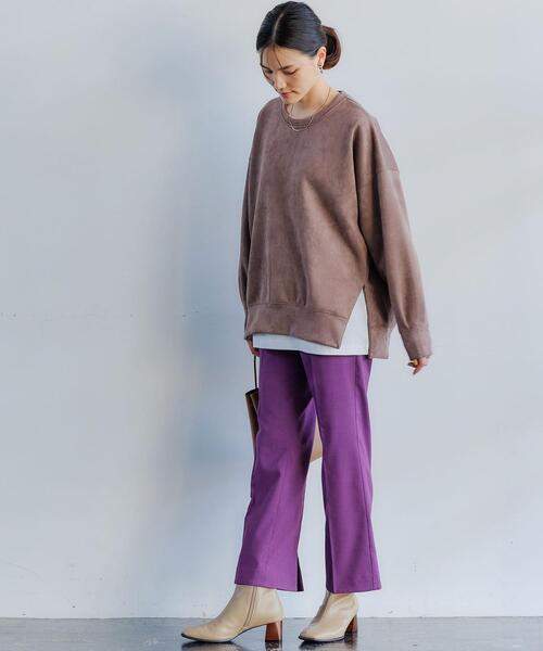 green label relaxing（グリーンレーベルリラクシング）の「フェイク スエード ダンボール ジップ プルオーバー カットソー（Tシャツ/カットソー・レディース・モカ/ナチュラル/ライム・FREE）」の9枚目の写真