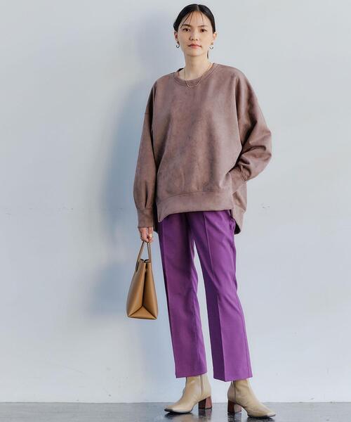 green label relaxing（グリーンレーベルリラクシング）の「フェイク スエード ダンボール ジップ プルオーバー カットソー（Tシャツ/カットソー・レディース・モカ/ナチュラル/ライム・FREE）」の10枚目の写真