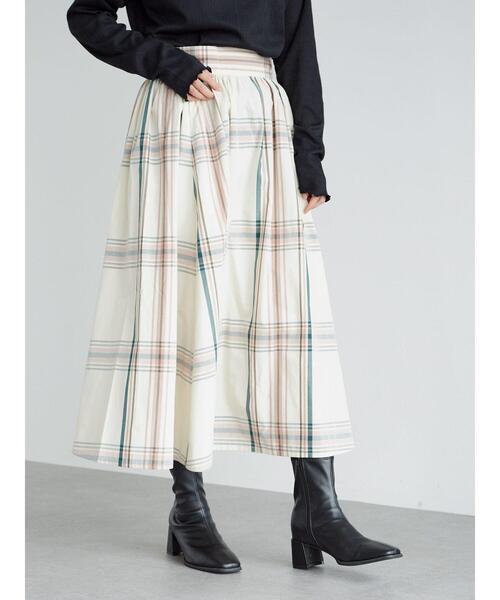 Green Parks(グリーンパークス)の「チェックギャザースカート*(スカート・レディース・グリーン/ライトベージュ・FREE)」の11枚目の写真