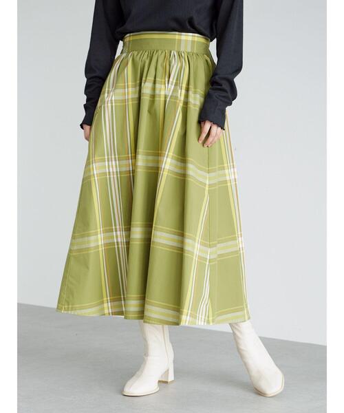 Green Parks(グリーンパークス)の「チェックギャザースカート*(スカート・レディース・グリーン/ライトベージュ・FREE)」の10枚目の写真
