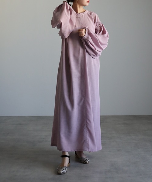 r.(アールドット)の「スラブジョーゼット前後2wayギャザーワンピース(シャツワンピース・レディース・カーキ/ブルー/ブラック/ベージュ/バーガンディー/グリーン/ラベンダー/ホワイト/ライトブルー・FREE)」の9枚目の写真