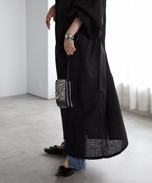 r.(アールドット)の「スラブジョーゼット前後2wayギャザーワンピース(シャツワンピース・レディース・カーキ/ブルー/ブラック/ベージュ/バーガンディー/グリーン/ラベンダー/ホワイト/ライトブルー・FREE)」の22枚目の写真