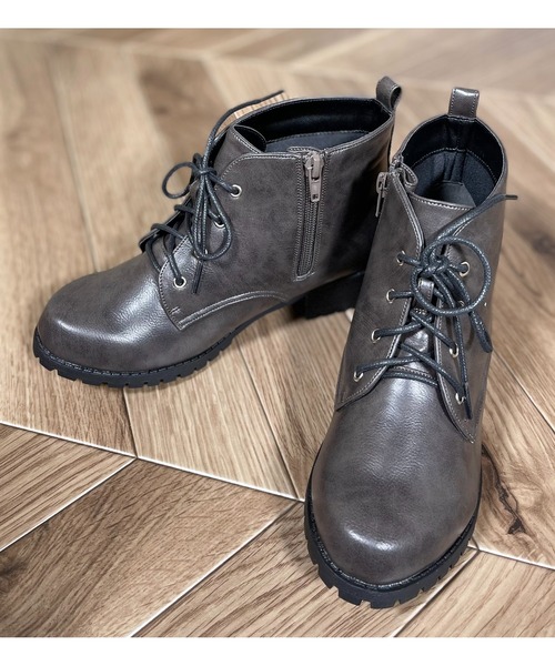 Mafmof（マフモフ）の「Mafmof(マフモフ) 雨晴れ兼用♪防水タンクソールレースアップ ブーツ（ブーツ・レディース・ブラック/グレー/ダークブラウン/アイボリー・LL/S/M/L）」の4枚目の写真