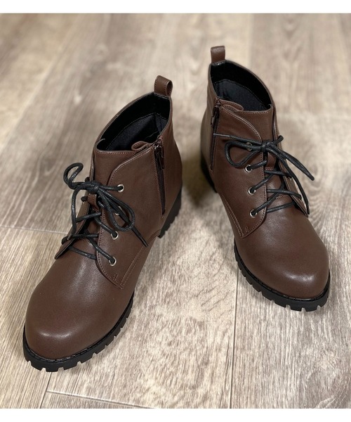 Mafmof（マフモフ）の「Mafmof(マフモフ) 雨晴れ兼用♪防水タンクソールレースアップ ブーツ（ブーツ・レディース・ブラック/グレー/ダークブラウン/アイボリー・LL/S/M/L）」の15枚目の写真