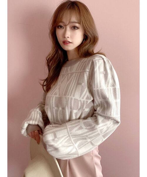 RESEXXY(リゼクシー)の「バイカラーパターンニットトップス(ニット/セーター・レディース・ブラック/ベージュ/キャメル・FREE)」の4枚目の写真