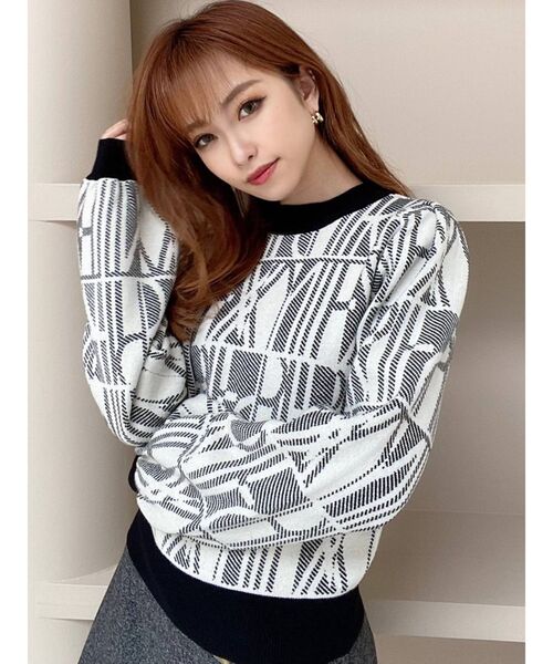 RESEXXY(リゼクシー)の「バイカラーパターンニットトップス(ニット/セーター・レディース・ブラック/ベージュ/キャメル・FREE)」の6枚目の写真