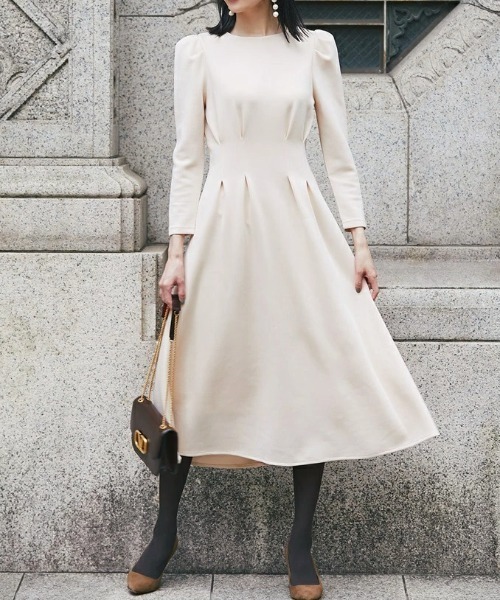 &. NOSTALGIA（アンドドットノスタルジア）の「【skinholicさんコラボ】ウエストタックフレアワンピース（ワンピース・レディース・ダークネイビー/ベージュ・FREE）」の3枚目の写真