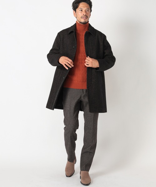 MEN'S BIGI(メンズビギ)の「ヘリンボーンツィード調圧縮ジャージコート fabric made in japan(ステンカラーコート・メンズ・ホワイト×ブラック/ブラウン系その他/ブルー系その他・01/02/03/04)」の13枚目の写真