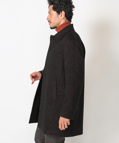 MEN'S BIGI(メンズビギ)の「ヘリンボーンツィード調圧縮ジャージコート fabric made in japan(ステンカラーコート・メンズ・ホワイト×ブラック/ブラウン系その他/ブルー系その他・01/02/03/04)」の11枚目の写真
