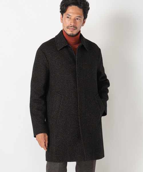 MEN'S BIGI(メンズビギ)の「ヘリンボーンツィード調圧縮ジャージコート fabric made in japan(ステンカラーコート・メンズ・ホワイト×ブラック/ブラウン系その他/ブルー系その他・01/02/03/04)」の10枚目の写真