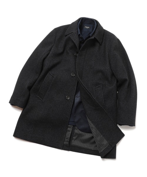 MEN'S BIGI(メンズビギ)の「ヘリンボーンツィード調圧縮ジャージコート fabric made in japan(ステンカラーコート・メンズ・ホワイト×ブラック/ブラウン系その他/ブルー系その他・01/02/03/04)」の19枚目の写真