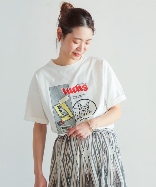 NOMBRE IMPAIR(ノンブルアンペール)の「ヤマネコ・バード 半袖TEE(Tシャツ/カットソー・レディース・チャコールグレー/ライトグリーン/ホワイト・FREE)」の2枚目の写真