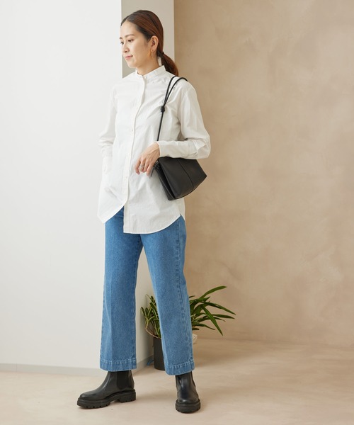 SALON adam et rope'（サロン アダム エ ロペ）の「<春まで使える>バンドカラーシャツ（シャツ/ブラウス・レディース・ホワイト/ネイビー/パープル・FREE）」の6枚目の写真