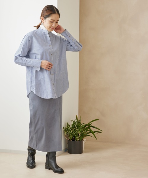 SALON adam et rope'（サロン アダム エ ロペ）の「<春まで使える>バンドカラーシャツ（シャツ/ブラウス・レディース・ホワイト/ネイビー/パープル・FREE）」の7枚目の写真