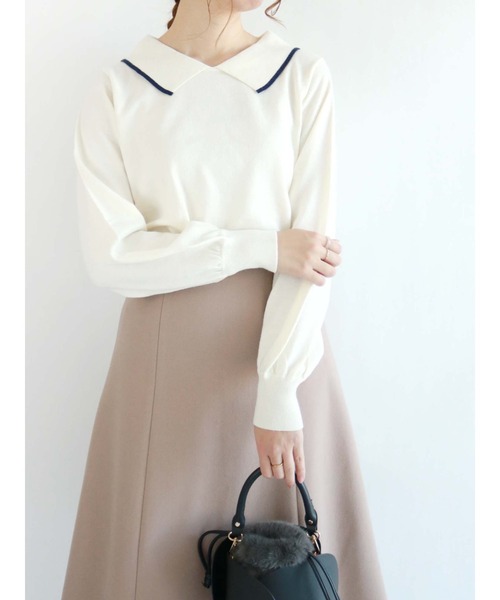 Te chichi（テチチ）の「デザイン衿ニットプルオーバー（ニット/セーター・レディース・ブラック/オフホワイト/ブルー・ﾌﾘ-）」の2枚目の写真