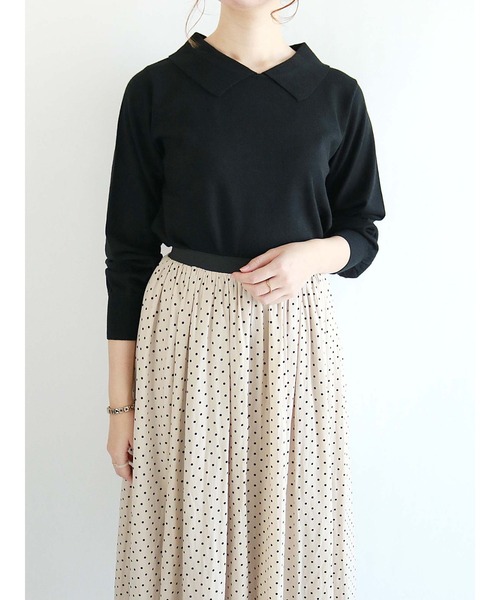 Te chichi（テチチ）の「デザイン衿ニットプルオーバー（ニット/セーター・レディース・ブラック/オフホワイト/ブルー・ﾌﾘ-）」の3枚目の写真