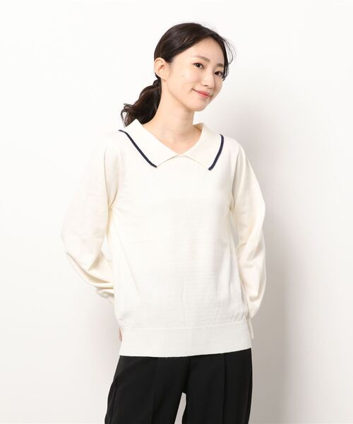 Te chichi（テチチ）の「デザイン衿ニットプルオーバー（ニット/セーター・レディース・ブラック/オフホワイト/ブルー・ﾌﾘ-）」の6枚目の写真