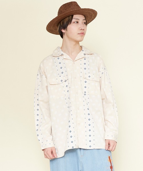 チャイハネ（チャイハネ）の「【チャイハネ】バンダナ柄MEN'Sサファリシャツ（シャツ/ブラウス・メンズ・ブルー/ホワイト/オレンジ・FREE）」の2枚目の写真